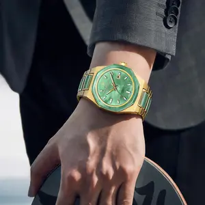 Diella Automatic Watches for Men Mens Watches Waterproof Date Luminous, Dial is Inlaid with Emerald Jade, Business Dress Watch with Diamond Hour Markers, Automatic Watches for Men Luxurious Gift