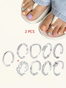 Women's Adjustable Open Silver Toe Ring Toe Rings For Women Simple Open Band Toe Ring Adjustable Toe Rings 2pcs Ideal Summer Beach Foot Jewelry