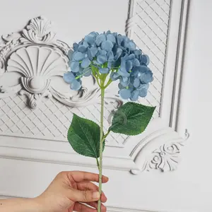 Artificial Hydrangea Flowers 1 PC Realistic Siik Design 27 Long Blue Petals Green Leaves Home Decor Silk Material
