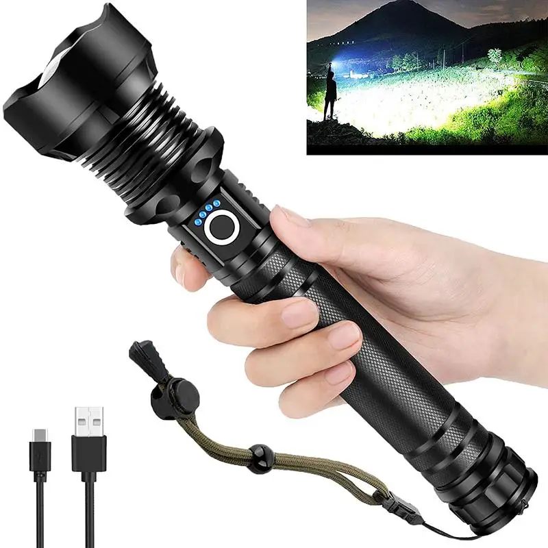 Rechargeable LED Tactical Flashlight, High Lumens Waterproof Flashlights for Men Special Use, Zoomable Flashlight for Outdoor Adventures, Home Securit