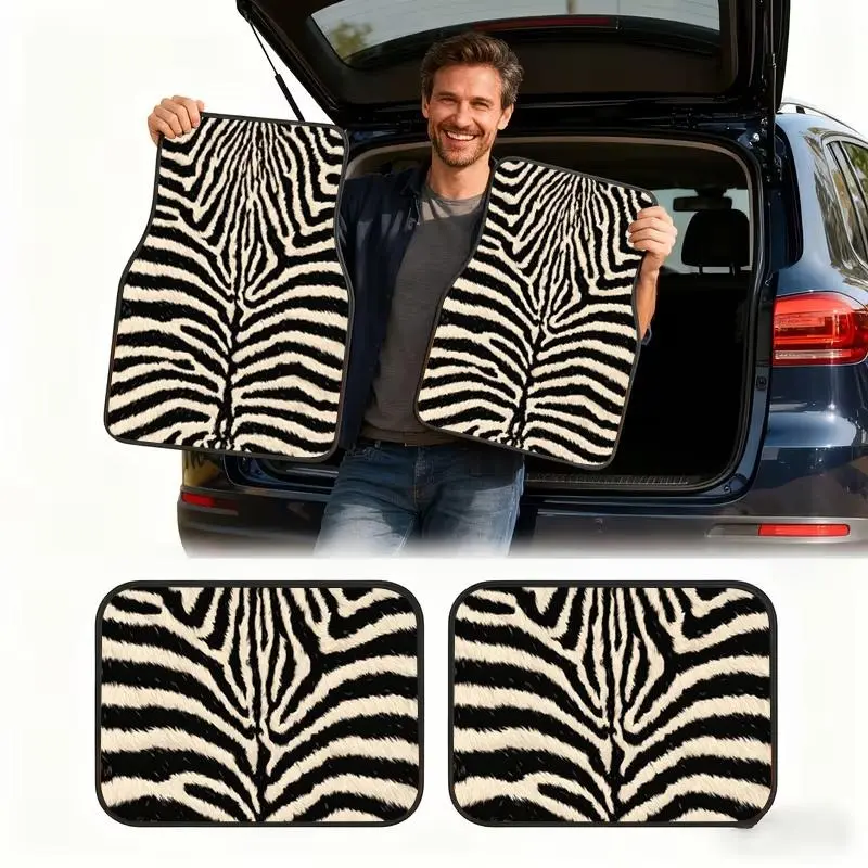 2pcs/4pcs Zebra Fur Pattern Printed Car Floor Mats, Full Coverage Universal All-Season Car Mats, XPE Anti-Slip Wear-Resistant Car Mats Suitable for SUV Car Interiors, Fine Texture Car Carpets