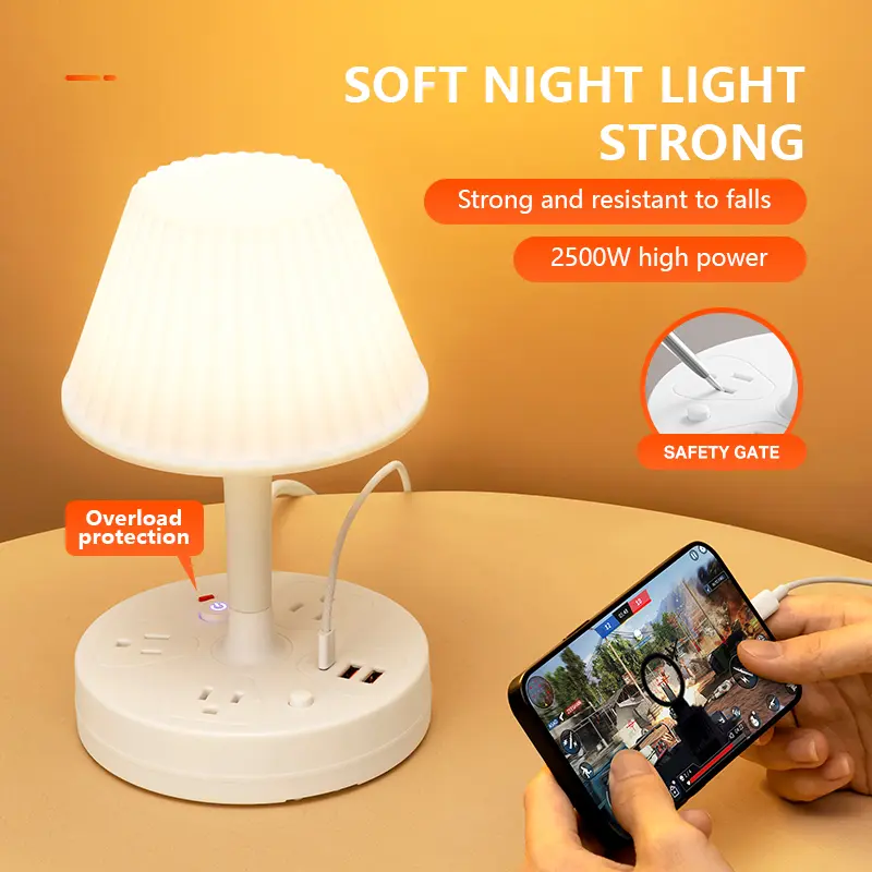 3-in-1 Table Lamp with 3 AC Outlets, 2 USB Ports, Touch Control LED Night Light for Bedroom, Office & Study Desk Home Decoration Lamp