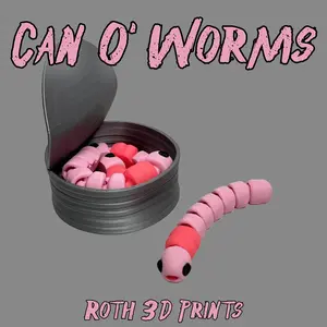 Can O' Worms - 3D Printed Articulated Worm Figurines - Unique Decor, Fishing Decoration