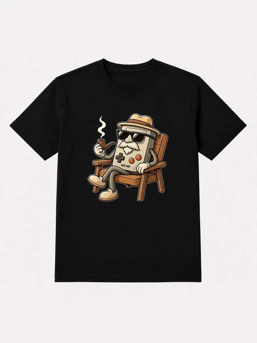 Retro Gamer Graphic Print T-shirt for Men, Casual Relaxed Fit Tee with Shortsleeve and Round Neck, Vintage Gaming Top