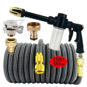 Garden Hose 25-150ft, Soaker Hose for Garden, Aluminum Connectors, High Pressure Spray Gun Nozzle, Expandable, Durable, Flexible Design, Outdoor Watering Needs