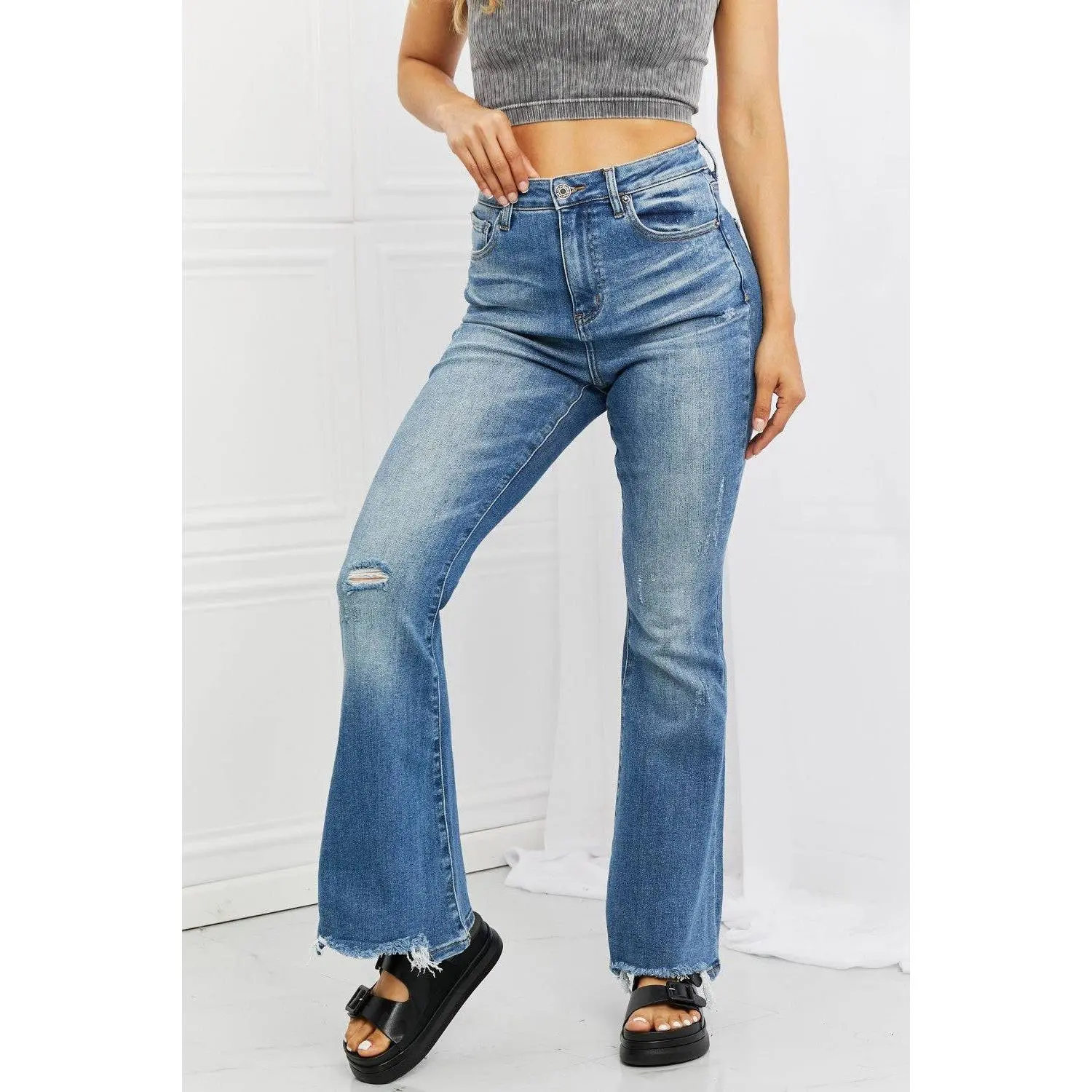 RISEN Full Size Iris High Waisted Flare Jeans