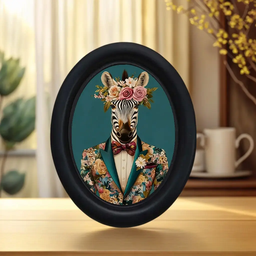 Vintage Art Style Zebra Pattern Oval Decorative Home Item, Halloween Christmas Thanksgiving Party Decor Design Wall Decoration, Perfect for Room and Office, Decorative Ornaments, Party Decorations
