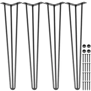 VEVOR Hairpin Table Legs 18\" Black Set of 4 Desk Legs 880lbs Load Capacity (Each 220lbs) Hairpin Desk Legs 3 Rods for Bench Desk Dining End Table Chairs Carbon Steel DIY Heavy Duty Furniture Legs