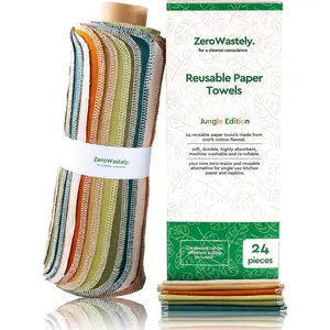 Reusable Paper Towels Value Pack of 24 Paperless Paper Towels 100% Cotton Super Soft Absorbent Washable and Made To Last