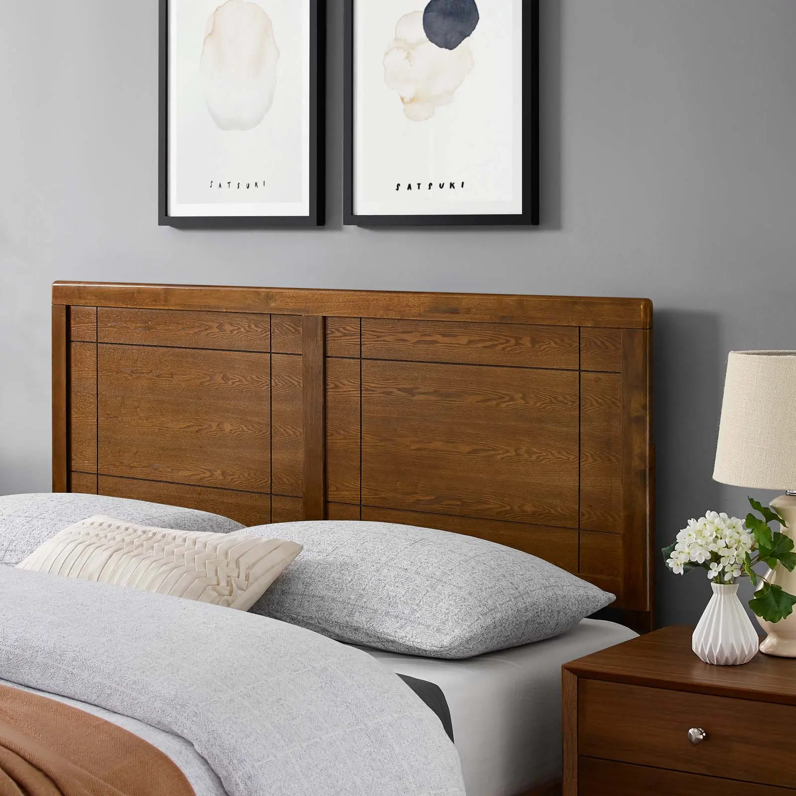 Modway Archie King-Size Wood Headboard, Walnut - Bedroom Indoor Furniture, Organic Material, Durable Build, Customizable Design, Assembly Required