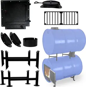 Double Barrel Stove Kit for 30-55 Gallon Drum - Steel DIY Fireplace for Winter Heating in Garages, Cabins, and Workshops