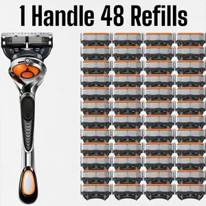 Men's Shaving Razor Stainless Blades Set, 12/36/24/48 Pieces Refills Kit with Shake Handle, Sealed packaging, waterproof and rustproof.