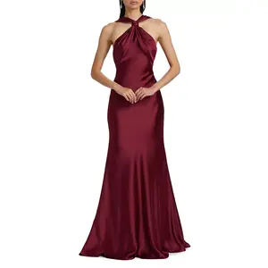 Monique Lhuillier Mallory Satin Halter Neck Gown 44112362
