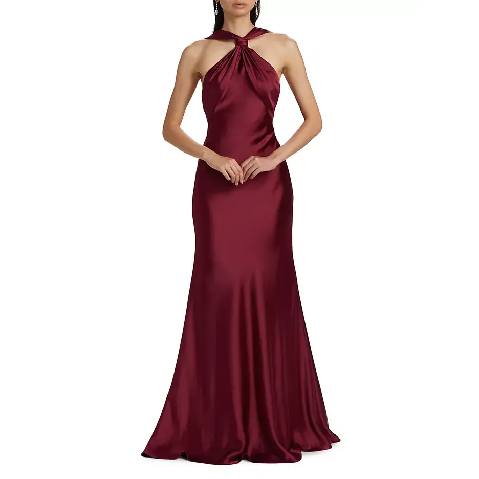Monique Lhuillier Mallory Satin Halter Neck Gown 44112362