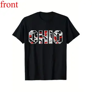 Unisex Ohio State 'OHIO' Graphic T-Shirt 100% Cotton Casual Round Neck Distressed Camo Print Machine Washable & Dry Clean Safe    All-Season Comfort, Casual Wear    Distressed  double print  cadena  de  mr  stiven