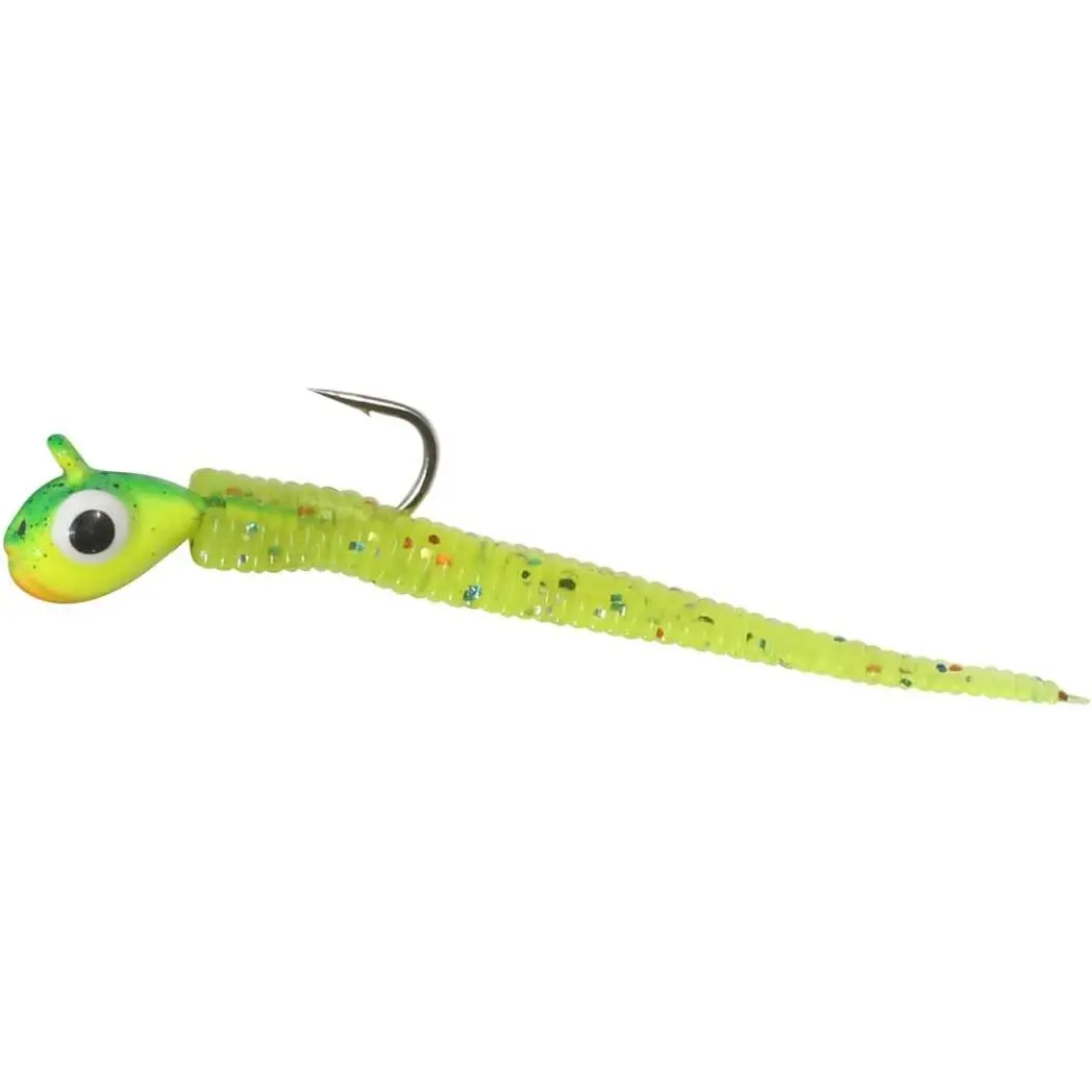 Rigged Tungsten Jig, Bloodworm Shape Lures for Panfish Ice Fishing, 1/16 oz with #10 Hook, 5-Lure Card Packs, 5 Per Card