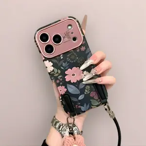Elegant Rose Pink Flower Case for IP17 Pro Max & IP16 Pro with Lens Protection Convenient Loop Matching Charm Stylish Protection Phone Cases