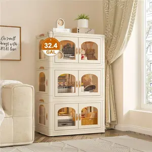 32GAL Storage Bins With Lids Large Stackable Storage Bins With Wheels And Door Storage Containers Box For Closet Organizers And Storage Plastic Drawer Storage For Bedroom Office Kitchen School