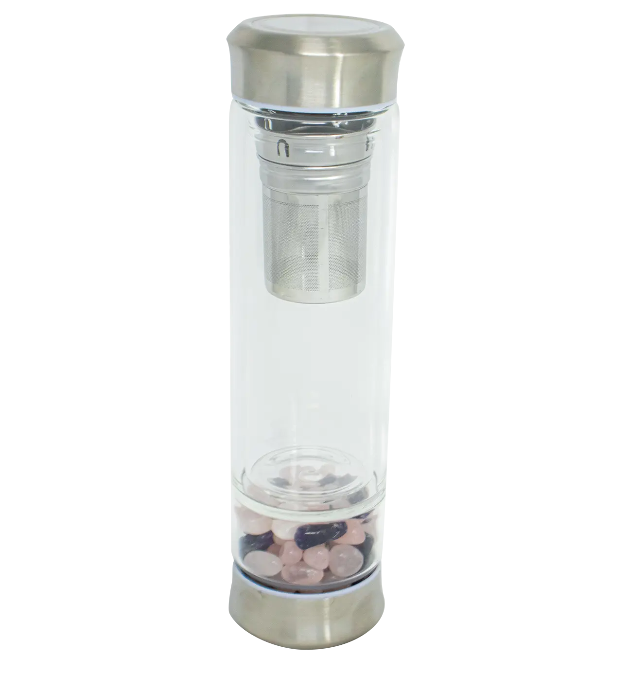 Double Walled Crystal Glass Gemstone Tea Infuser Bottle