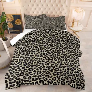 2/3 Pcs Minimalist Black-Brown Leopard Print Bedding Comforter Set, Comforter & 1/2 Pillowcases (no filler), All-Season, Black-Brown Leopard Print, Fits Bedroom/Dorm/Rental Decor, Ideal for Minimalist Fans/Roommates/Birthday Gifters