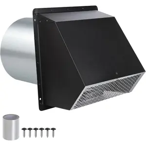 4" Dryer Vent Cover for Exterior Wall, Exhaust Vent Cover for Dryer Vents Range Hood Vent AC Vent,Outdoor Wall Vent Cover for Bathroom/Laundry/Kitchen,Black Hooded Wall Vent with Screen and Damper