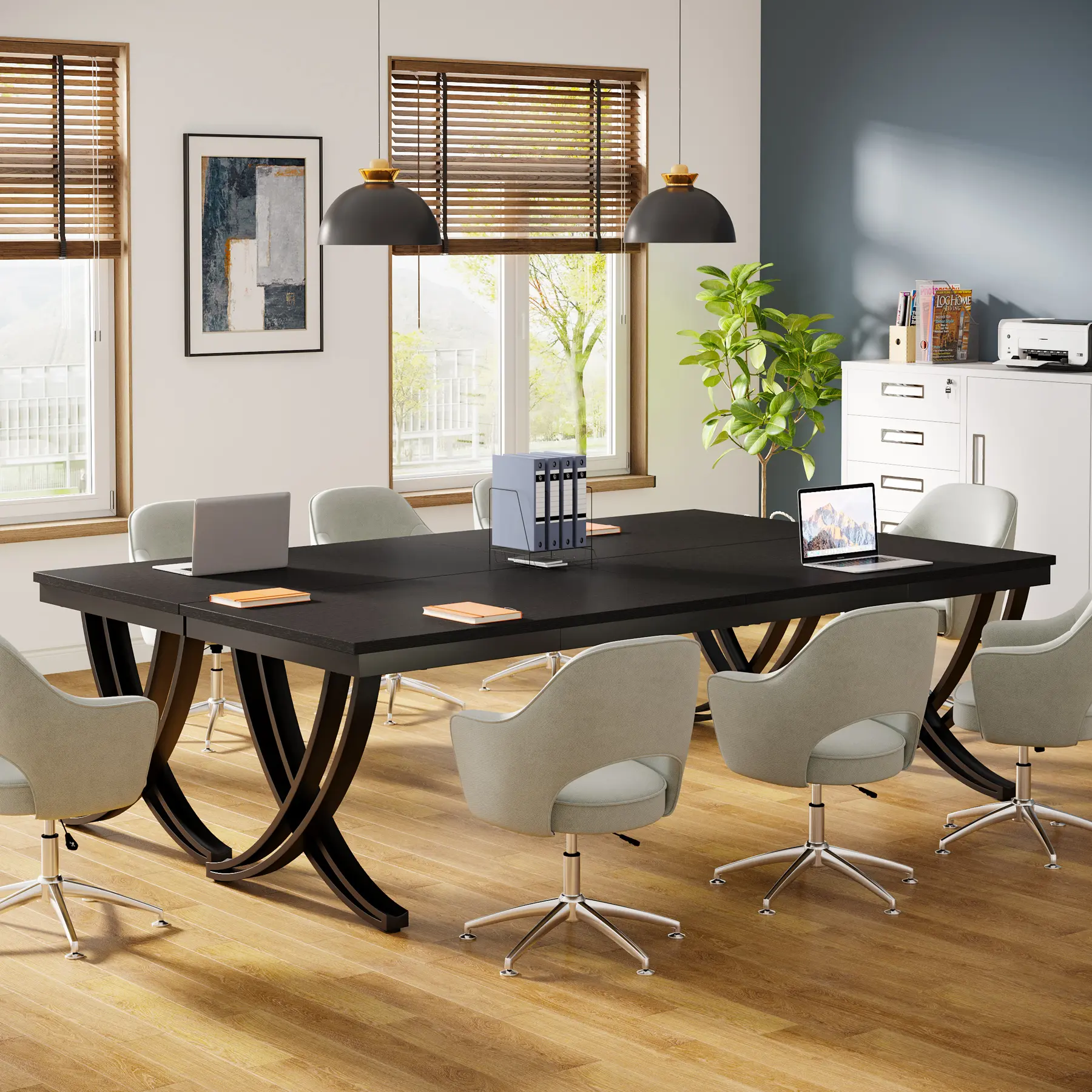 LITTLE TREE 6.5FT Conference Table for 6-8 People, 78 inch Long Rectangular Seminar Table with Strong Metal Frame, Business Furniture Boardroom Desk for Office Meeting Conference Room
