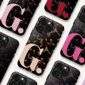 Tortoise Shell Custom Initials Dual Layer Smartphone Case - Wireless Cellphone Casing, Protector, Cute Fashion Phone Accessory, Perfect Gift for Her/Him, Compatible with iPhone