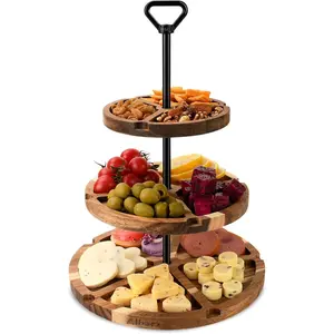 Elegant Charcuterie Boards Tiered Cheese Board and Cupcake Stand with 360° Easy-to-Spin Trays, Perfect for Gatherings, Housewarming Gifts, Celebrations, and Daily Usage.