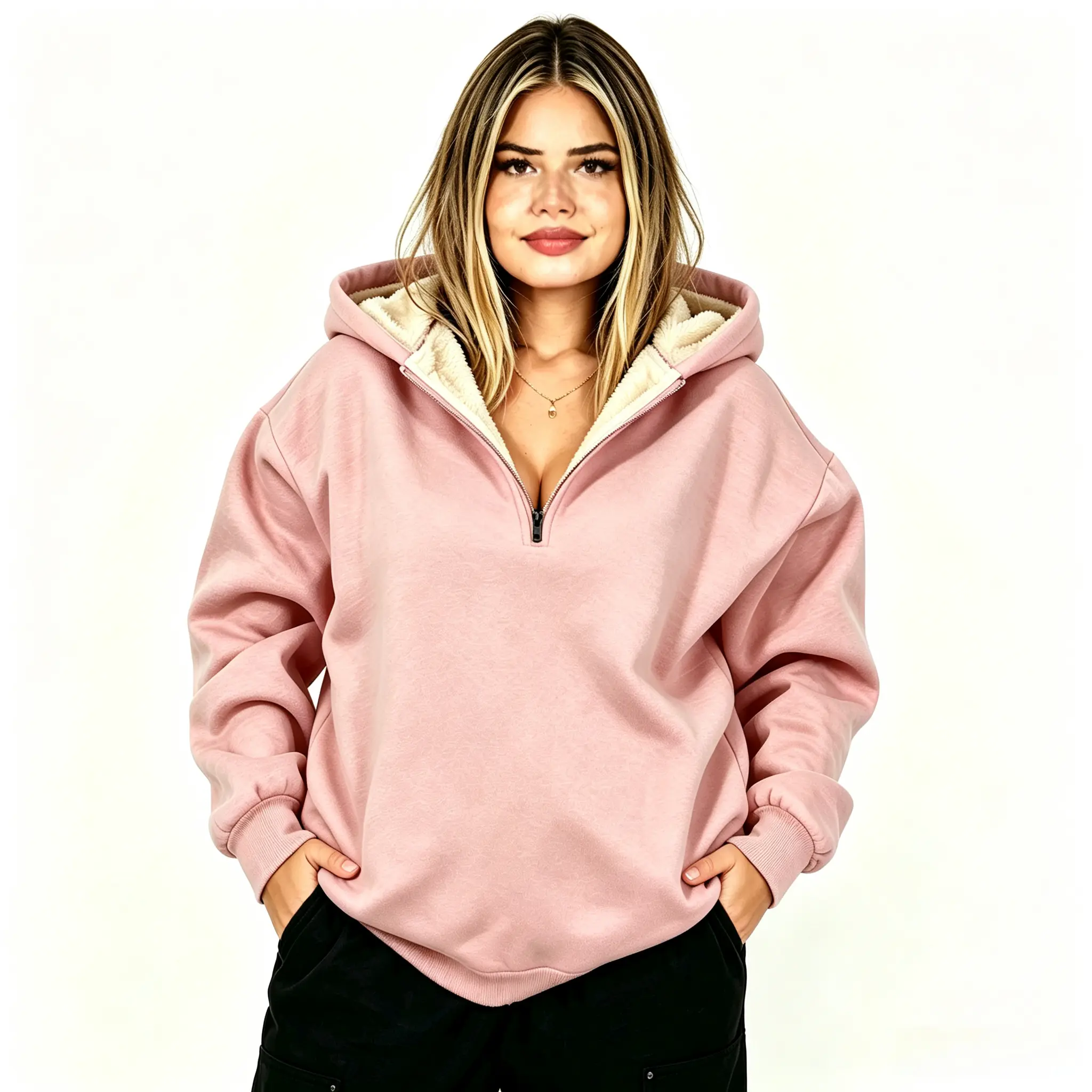 JOGWAVE Women’s Quarter Zip Sherpa‑Lined Hoodie, Trendy Half Zip Up Oversized Drop‑Shoulder Hooded Sweatshirt, Warm Fuzzy Lined Pullover Top, Loose Casual Street‑Style Hoodie for Ladies Fall Winter Daily Loungewear Outfits