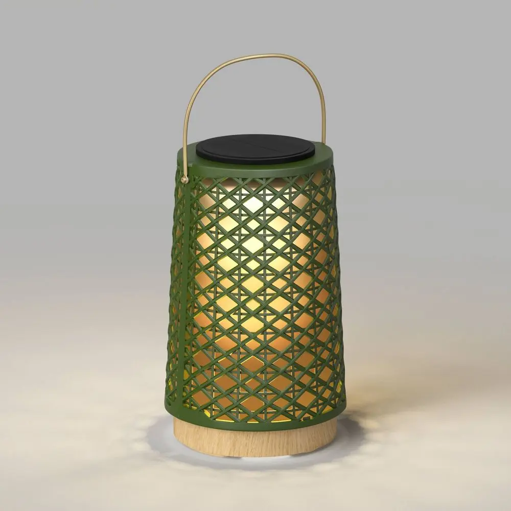 Rattan Battery/Solar LED Outdoor Medium Lantern Heathered Green - Threshold