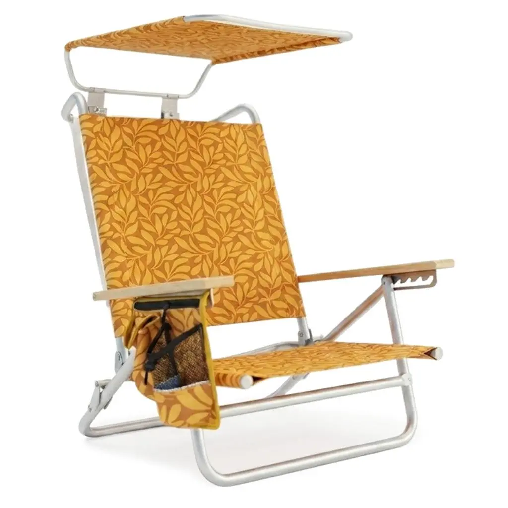 Bliss Hammocks Folding Beach Chair, Backpack Recliner with Canopy, Amber Leaves