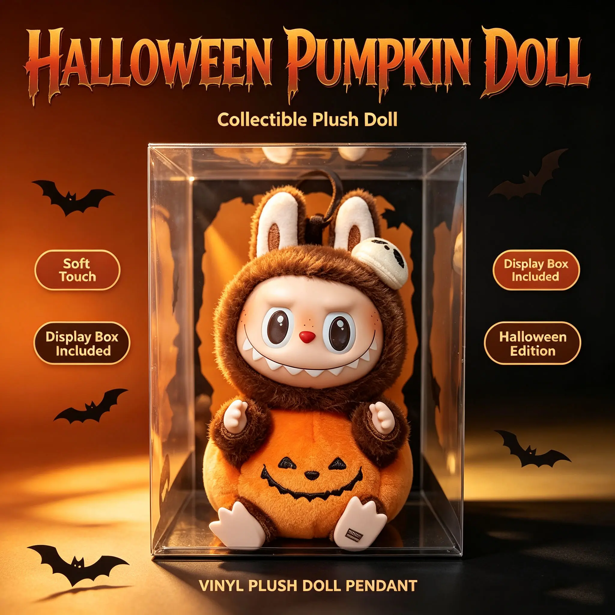 Authentic POPMART Labubu Happy Halloween Party Sitting Pumpkin Vinyl Plush