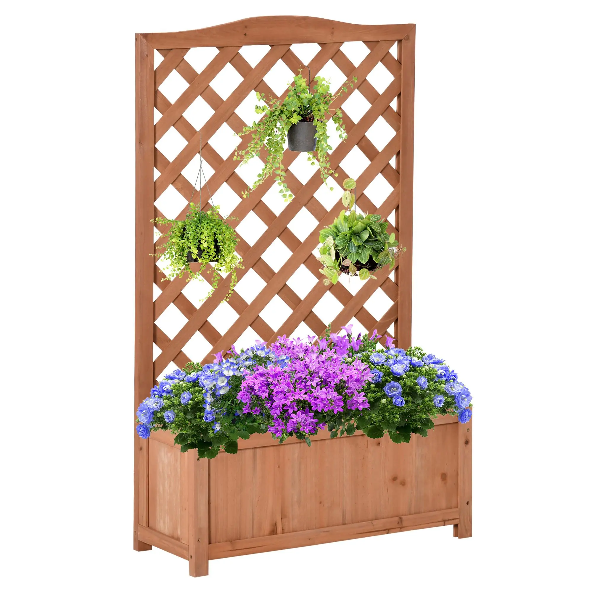 Natural Rustic Fir Wood Narrow Trellis Planter - 27.5" L x 11" W x 46" H, Painted, 110 lb Capacity, Breathable Draining Lattice Raised Garden Bed, Vertical Grow Support, All Seasons Decoration for Outdoor Climbing Vines, Porch-Deck Use, Trellis Support, R