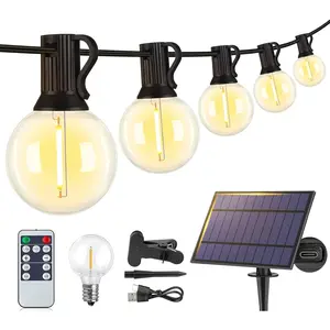 25FT Solar String Lights Outdoor with Remote,  Dimmable 3 Modes Patio Lights with 10+1 LED Shatterproof G40 Bulbs for Backyard-Black