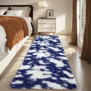 GARVEE 2x6 Soft Shag Bedside Runner Rug Non Slip Backing Fluffy Throw Runners for Living Room Plush Fuzzy Shaggy Carpet for Dorm Bedroom Nursery Playroom Hallway Entryway Kitchen Home Decor Blue