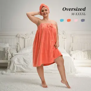 Women's Bathrobe & Hair Towel Set, 2 Counts/set Water Absorbent Bathrobe with Pocket, Bow Accent & Hair Towel Wrap, Soft Bathrobe for Spa & Sauna