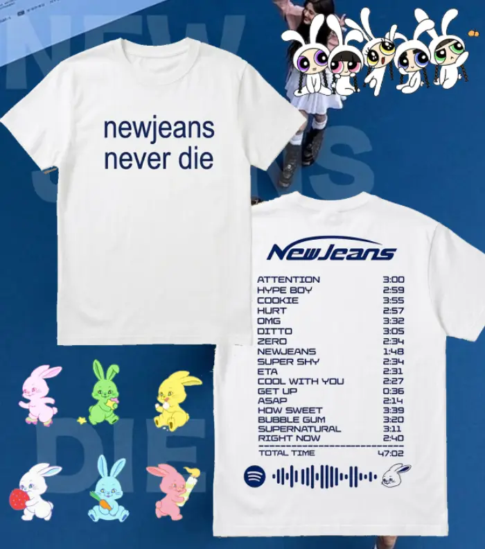 NewJean Come back K-Pop Bunnies Inspired Y2K Graphic T-Shirt, Korean Pop Aesthetic Tee, Cute Streetwear Shirt, Soft Cotton Unisex Top, Perfect Gift for Music Lovers, Concert Outfit, Casual Everyday Wear, Trendy Korean Fashion Style