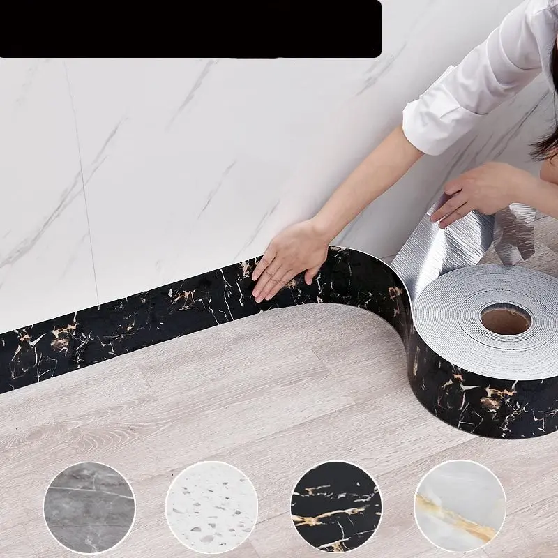 1 roll of PVC spliceable skirting board, baseboard, self-adhesive easy-install thickened foundation line, wall sticker, wall trim, PVC Interior Moulding, marble waterproof, Home Decor, Interior Design, Interior Walls