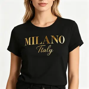 "Milano Italy Letter Print" Graphic Tee |   Vintage Travel Illustration T-Shirt |   Women's Streetwear Casual Daily Wear Top