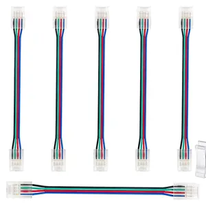 4 Pin RGB Led Connectors for Strip Lights 10mm Wide Unwired Gapless Solderless Transparent 22Awg Extension Wire Quick Connectors Adapter(6 pcs)