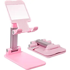 Cell Phone Stand, Angle Height Adjustable Cell Phone Holder for Desk, Fully Foldable with  Pad, Compatible with  and All Mobile Phones Tablet, Sturdy Weighted Base ()