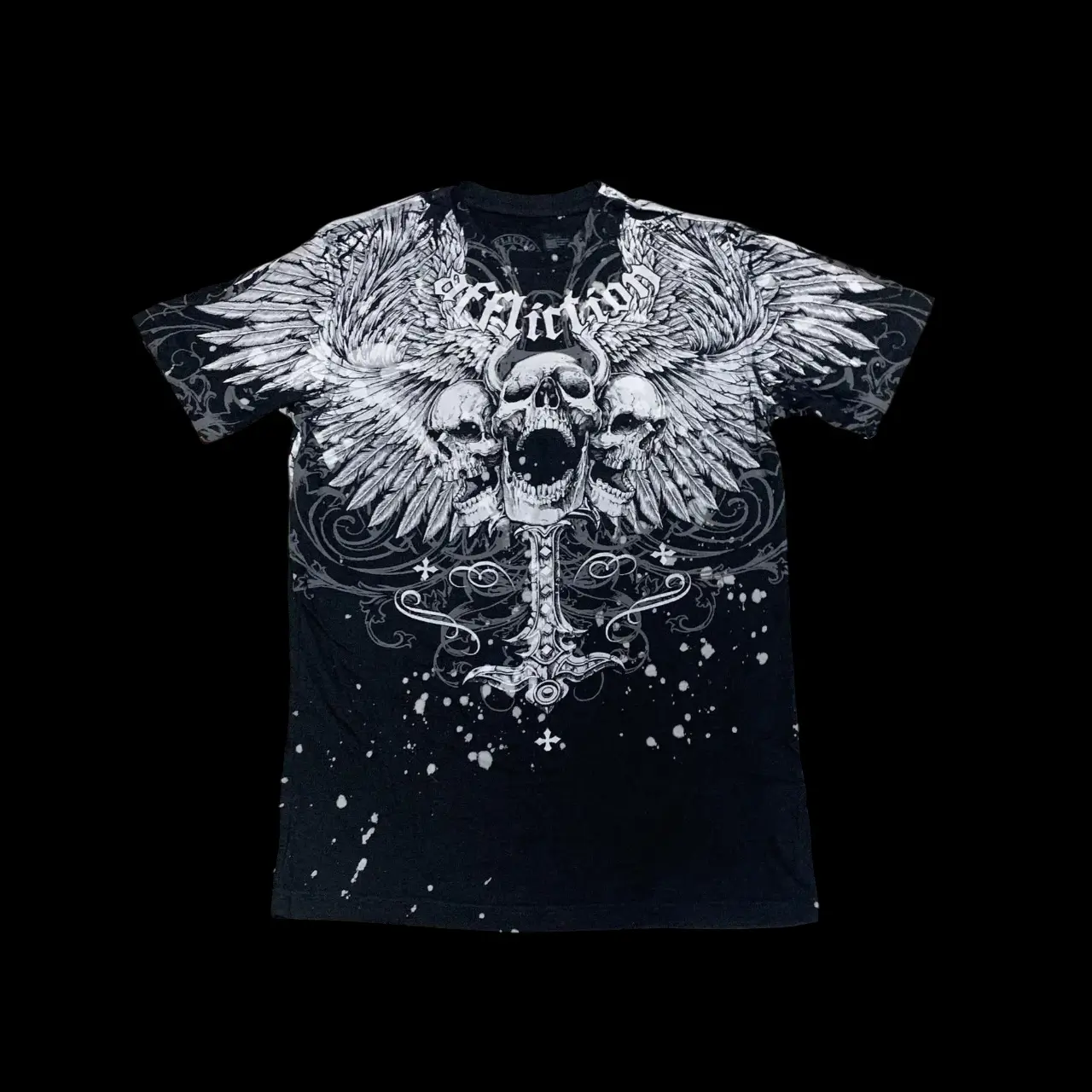Y2K Affliction Style Streetwear Tee Gothic Skull Cross Print Trendy Graphic T-shirts