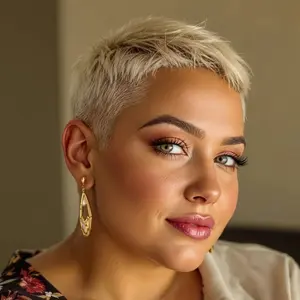 Fashion New 27# Blonde Glueless Pixie Cut Wig with Bangs for Women - Brazilian Remy Human Hair 150% Density, Short Straight Laryed Rose Net Cap, Perfect for Everyday & Special Occasions, Short Hair Wig, Occasion Hairpiece, Vibrant Hairpiece, Secure Fit Ca