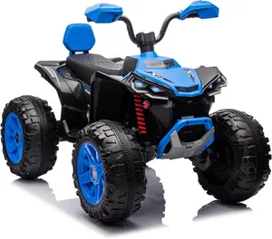 【Christmas Gift】Blue 24V Kids Ride On ATV Car Two Seater With Powerful Motor Hydraulic Suspension Led Lights Mp3 Music And Safety Certification Blue Ride On Bulldozer Neon Kid Bike