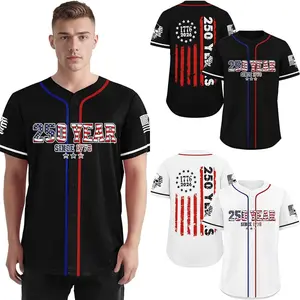 Men’s USA 250 Years Skull Baseball Jersey, American Flag Patriotic Button Up V Neck Shirt, Full Printed Freedom Eagle Baseball Uniform Top, Lightweight Athletic Sports Jersey for July 4th, S-5XL