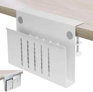 Magnetic Desk Storage Shelf with Holes for Under Desk Laptop Holder, No Drill Steel Hanging Organizer for Office & Home, White, 11.8x3.6x7.8 Inch, 22 lbs Load Capacity