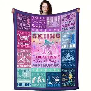 Snow Theme Blanket for Snow Enthusiasts, Sports Blanket Gift for Men & Women, Soft Flannel Throw for Winter Activities