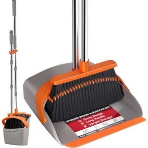 Broom and Dustpan Set, Large Upright Broom and Dustpan with 52inch Long Handle, Dustpan Teeth with Self-Cleaning Function Suitable for Indoor and Outdoor Use