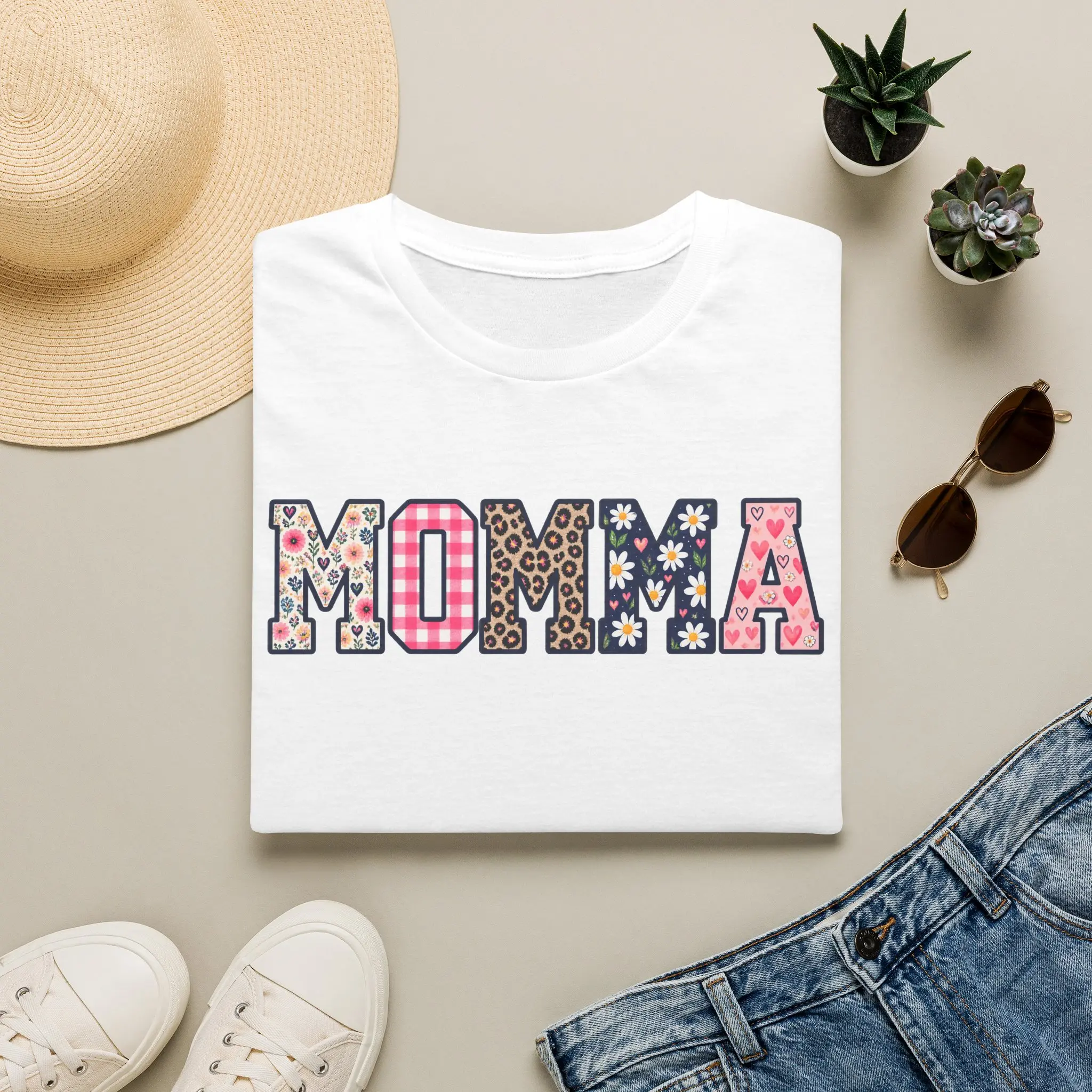 Men's Patchwork Letters T-Shirt - Casual Wear, Floral, Leopard, Gingham Graphic Design