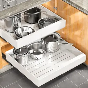 Kitstorack Pull out Cabinet Organizer, Expandable(12"-20") Heavy Duty Slide out Drawers Fixed with Adhesive Nano Film for Pots, Roll out Shelf Storage for Kitchen Base Cabinet Organization